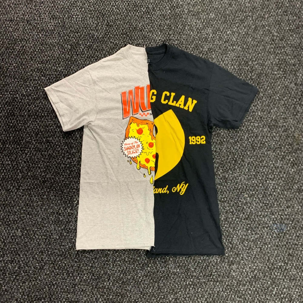 Wu-Tang Inspired Split Graphic Short Sleeve Tee - Gray & Black